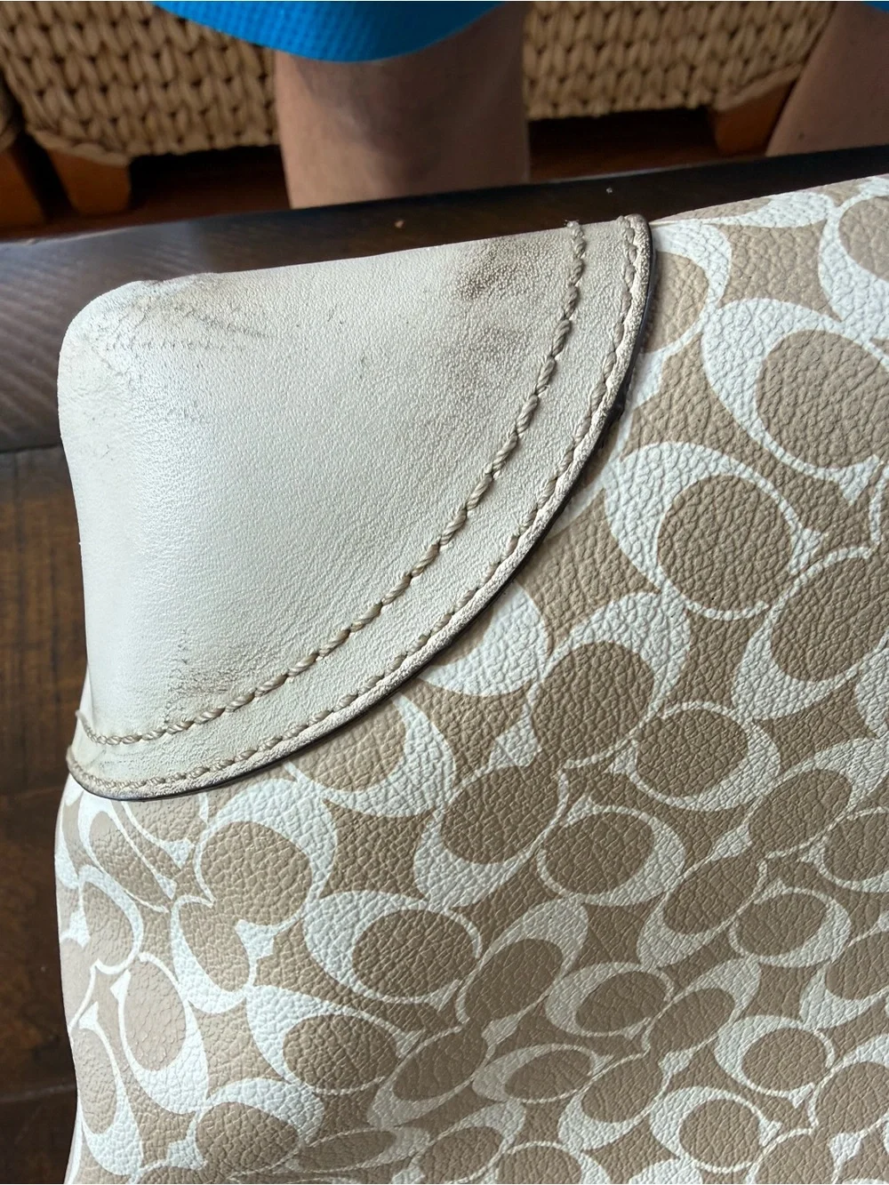 Coach Beige Tote with Pink Center Stripe